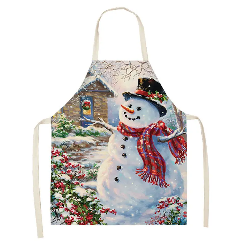 1pc Christmas Linen Apron Santa Claus Pinafores Cotton Linen Aprons 55x68cm Woman Adult Bibs for Home Kitchen Cooking Baking