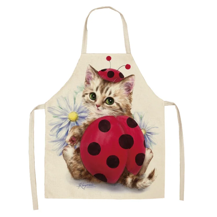 Parent-child Kitchen Apron Cartoon Cat/Panda/Tiger Printed Sleeveless Cotton Linen Aprons for Men Women Home Cleaning Tools