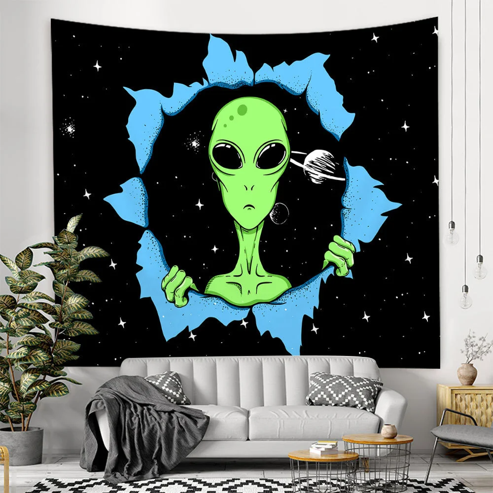 Alien Black Tapestry Cartoon Illustration Hippie Art Mushroom Eye Wall Hanging Tapestries for Living Room Home Dorm Decor Cloth