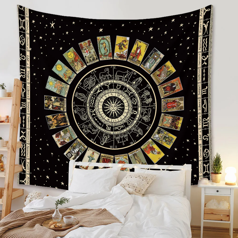 Boho Tarot Cards Tapestry Wall Hanging Mystery Home Zodiac Star Plate Sun And Moon Psychedelic Witchcraft Hippie Home Decor