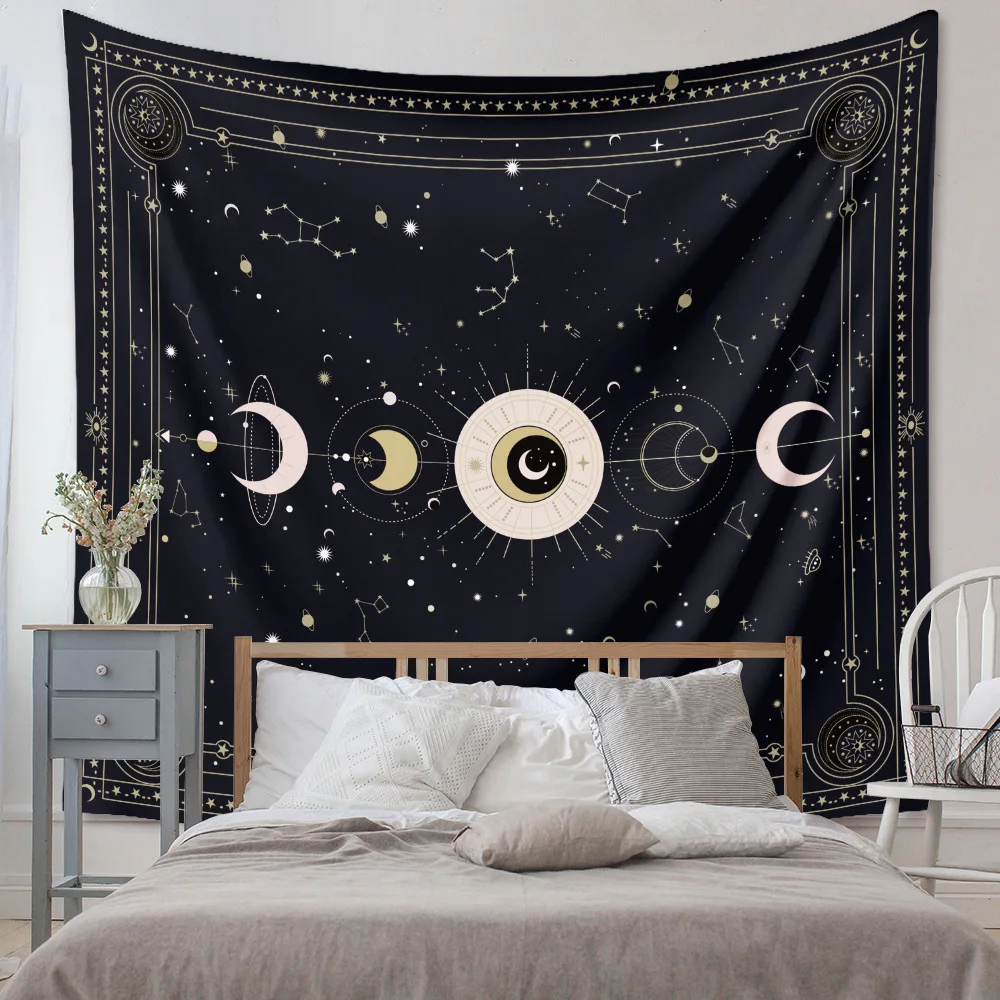 Moon Phase Tapestry Wall Hanging White Black Colorful Sun Mandala Tapestry Wall Hanging Celestial Wall Tapestry Hippie Wall Carp