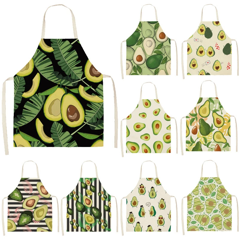 Avocado Tropical Print Cotton Linen Apron Kitchen Women Baking Waist Bib Home Cooking Brief Sleeveless Pinafore