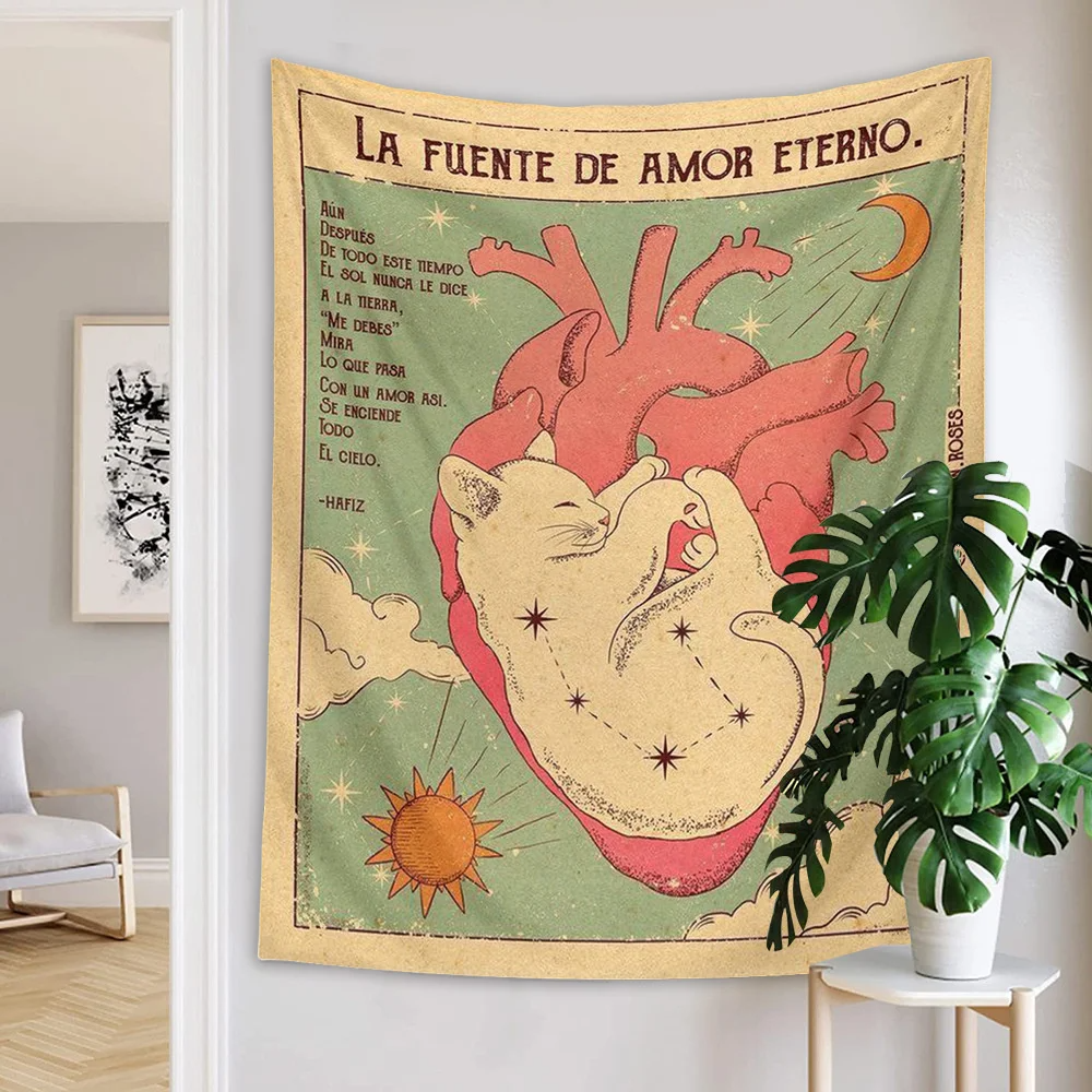 Kawaii Tarot Cat Cute Wall Hanging Tapestry Decorative Cat Paws Tarot Art Blanket Curtain Hanging Home Bedroom Living Room Decor