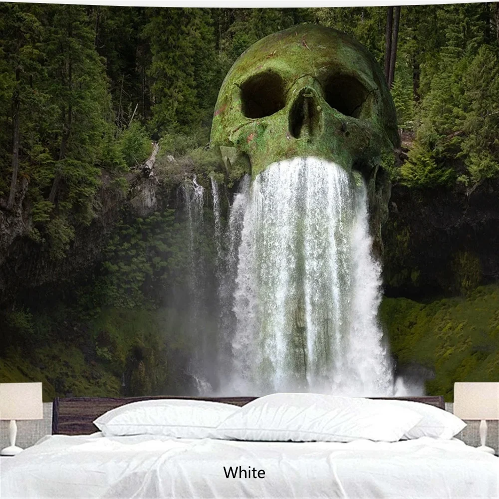 Natural Skull Head Water Spray Waterfall 3D Printing Tapestry Wall Home Decoration Wall Background Cloth