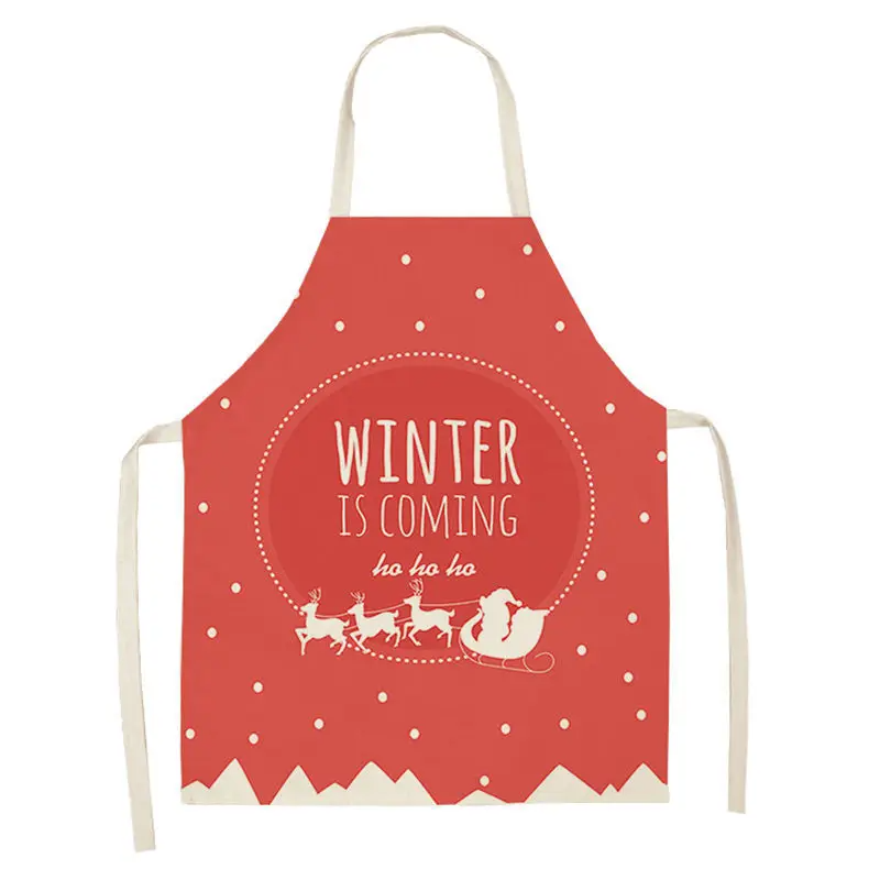 1Pcs Merry Christmas Apron for Woman Pinafore Cotton Linen Aprons Adult Bibs Kitchen Baking Cooking Accessories