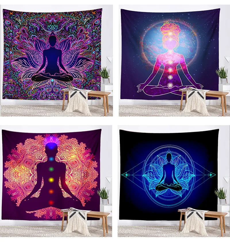 Buddha Statue Meditation 7 Chakra Tapestry Wall Hanging Mandala Tapestries Wall Cloth Psychedelic Yoga Wall Hanging