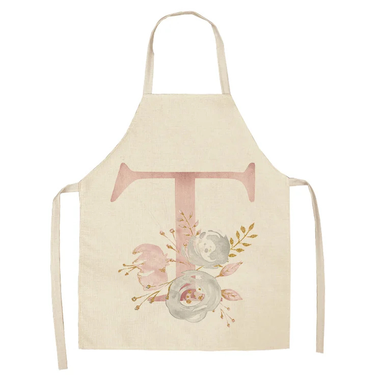 1Pc Pink Letter Flower Cotton Linen Chef Aprons Home Cooking Baking Coffee Shop Cleaning Apron Kitchen Accessories