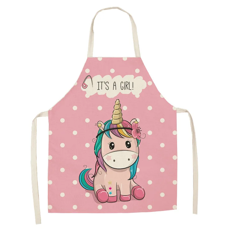 Parent-child Kitchen Apron Cartoon Rainbow Unicorn Printed Sleeveless Cotton Linen Aprons for Men Women Home Cleaning Tools