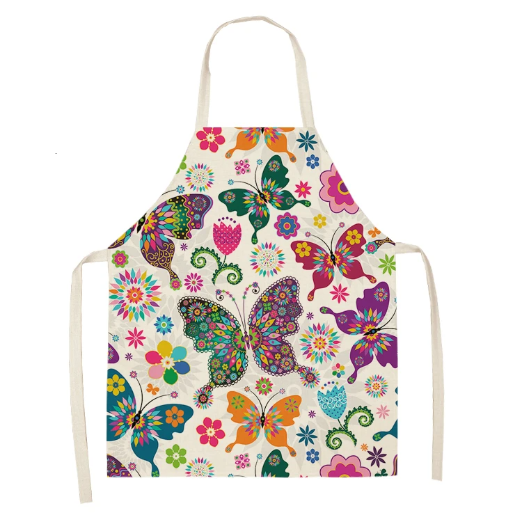 1PC Cotton Baking Waist Bib Linen Flower Butterfly Printed Kitchen Sleeveless Chef Apron Women Home Cooking Pinafore