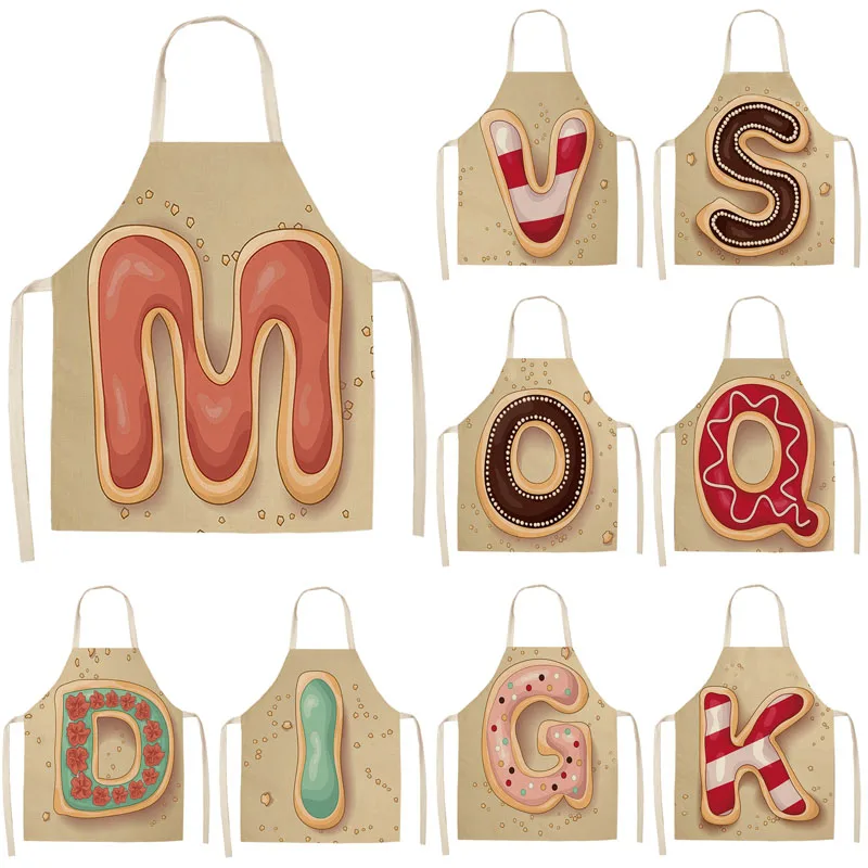1Pc Letter Pattern Kitchen Apron Sleeveless Cotton Linen Kids Aprons For Cooking Baking bbq Home Cleaning Tools