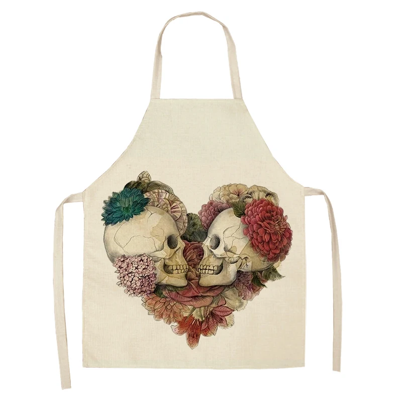 1Pcs Skull Pattern Kitchen Apron for Cooking Sleeveless Cotton Linen Aprons Adult Bibs Home Cleaning Accessories