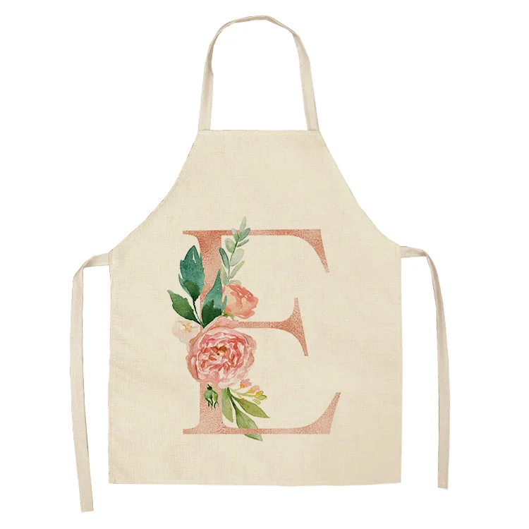 1Pcs Pink Letter Flower Kitchen Aprons for Women Cotton Linen Bibs Household Cleaning Pinafore Home Cooking Apron