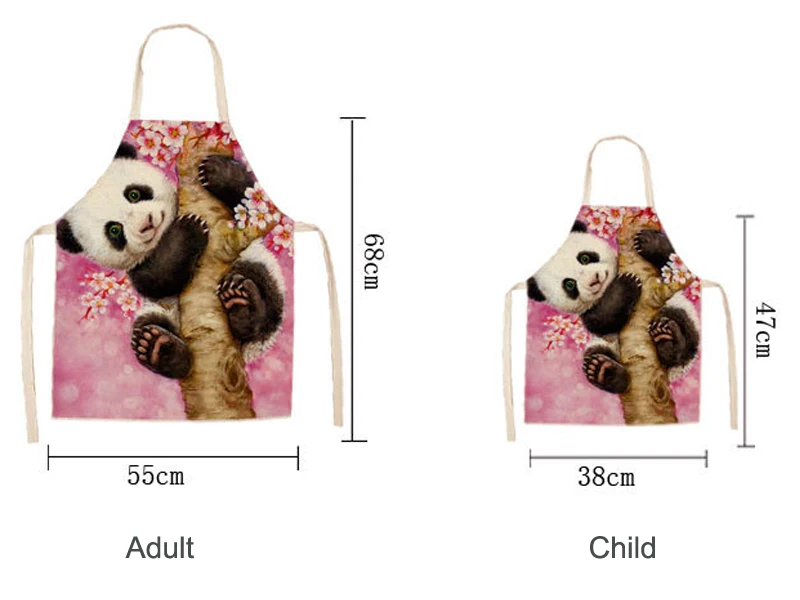 Parent-child Kitchen Apron Cartoon Cat/Panda/Tiger Printed Sleeveless Cotton Linen Aprons for Men Women Home Cleaning Tools