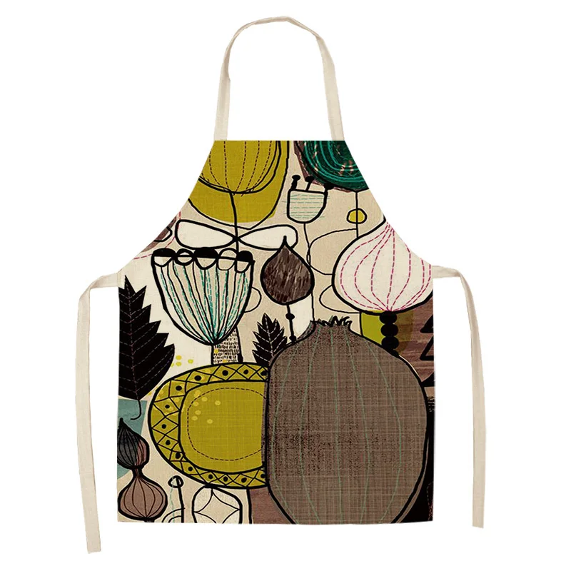 1Pc Succulent Plants Green Leaves Pattern Kitchen Chef Aprons Home Cooking Baking Shop Cotton Linen Cleaning Apron