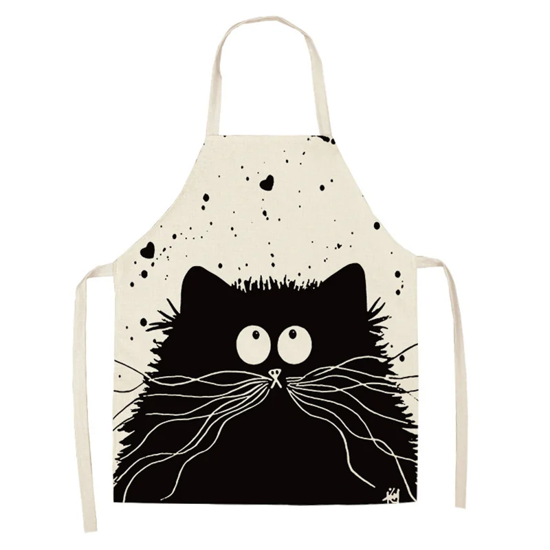 1Pc Kitchen Apron Cute Cartoon Cat Printed Sleeveless Cotton Linen Chef Aprons for Men Women Home Cleaning Tools