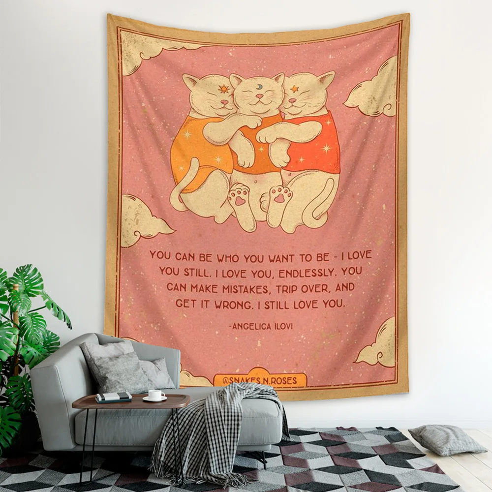 Kawaii Tarot Cat Cute Wall Hanging Tapestry Decorative Cat Paws Tarot Art Blanket Curtain Hanging Home Bedroom Living Room Decor