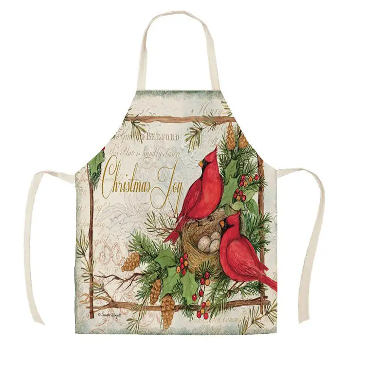 1Pcs Kitchen Apron red truck christmas wish tree Printed Sleeveless Cotton Linen Aprons for Men Women Home Cleaning Tools
