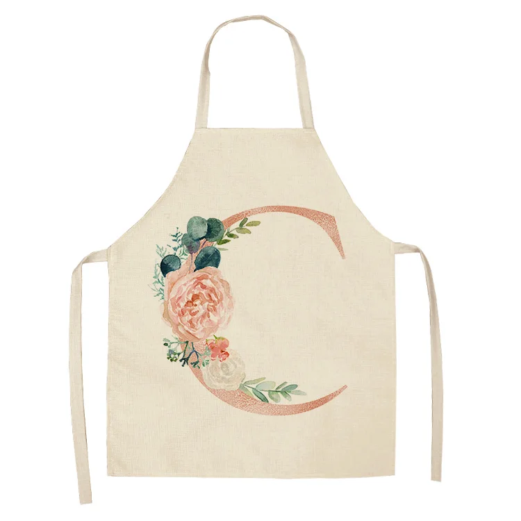 1Pcs Pink Letter Flower Kitchen Aprons for Women Cotton Linen Bibs Household Cleaning Pinafore Home Cooking Apron