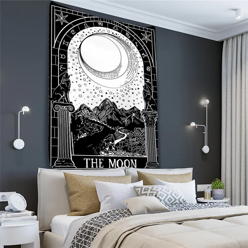 Black Tapestry Wall Hanging Psychedelic Sun Tarot Card Hippie Astrology Divination Witchcraft Background Wall Room Boho Decor