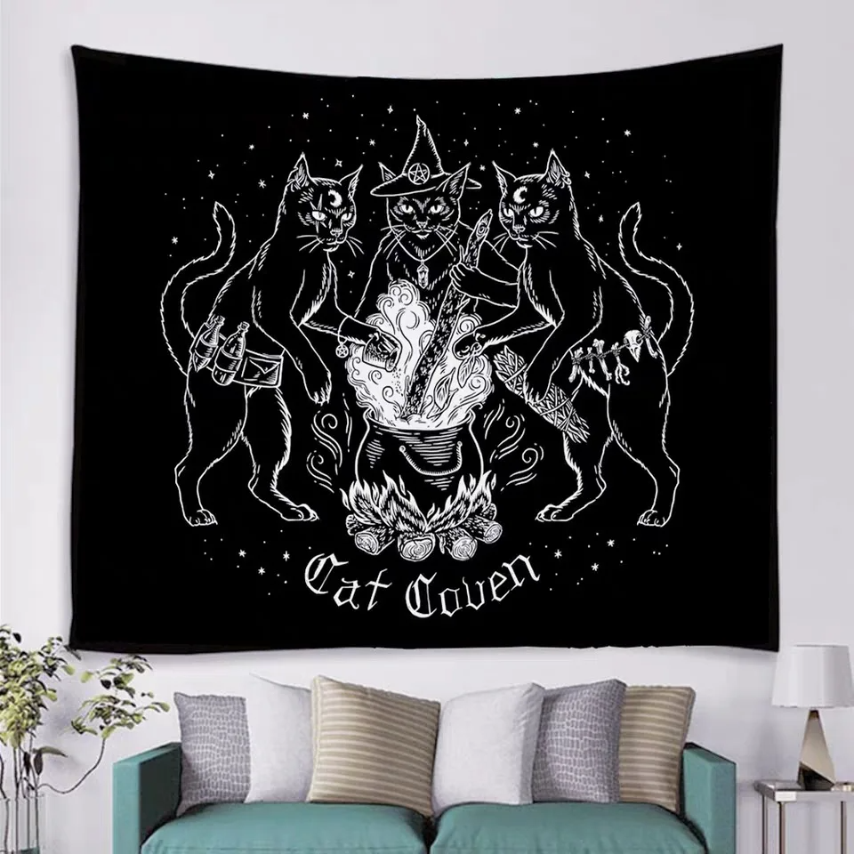 Sun Moon Black Skull Tapestry Wall Hanging Ancient Wall Tapestry Witchcraft Hippie Tapestry Wall Carpets Psychedelic Tapestry
