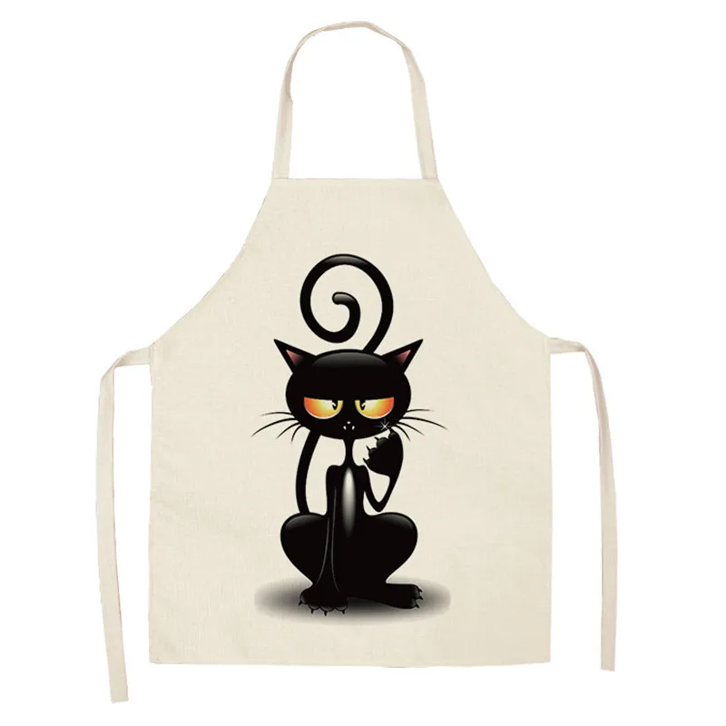 1Pcs Kitchen Apron Cute Cartoon Cat Printed Sleeveless Cotton Linen Aprons for Men Women Home Cleaning Tools