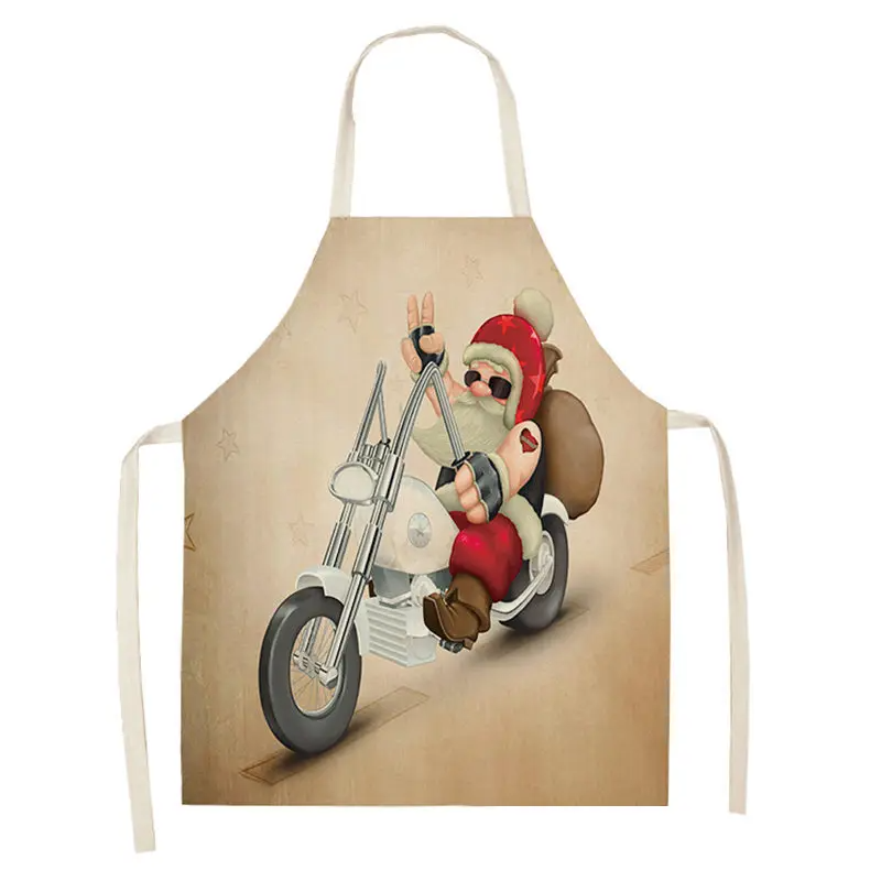 1pc Christmas Linen Apron Santa Claus Pinafores Cotton Linen Aprons 55x68cm Woman Adult Bibs for Home Kitchen Cooking Baking