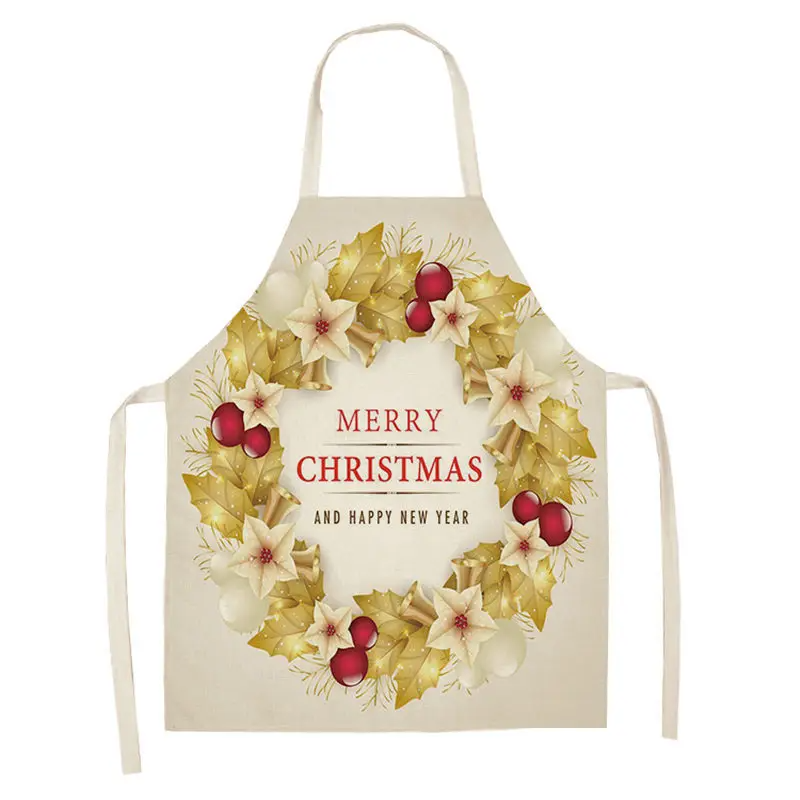 1Pcs Merry Christmas Apron for Woman Pinafore Cotton Linen Aprons Adult Bibs Kitchen Baking Cooking Accessories