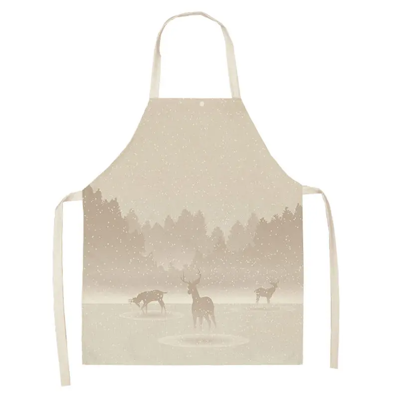 1pc Christmas Apron Santa Claus Snowman Pinafore Cotton Linen Chef Aprons Adult Bibs  for Home Kitchen Cooking Baking