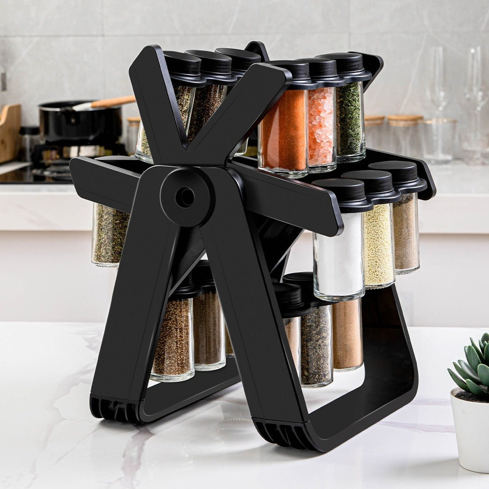 Rotating Spice Rack — Kitchen-Specific Glass Spice Jar Holder & Swivel Seasoning Stand