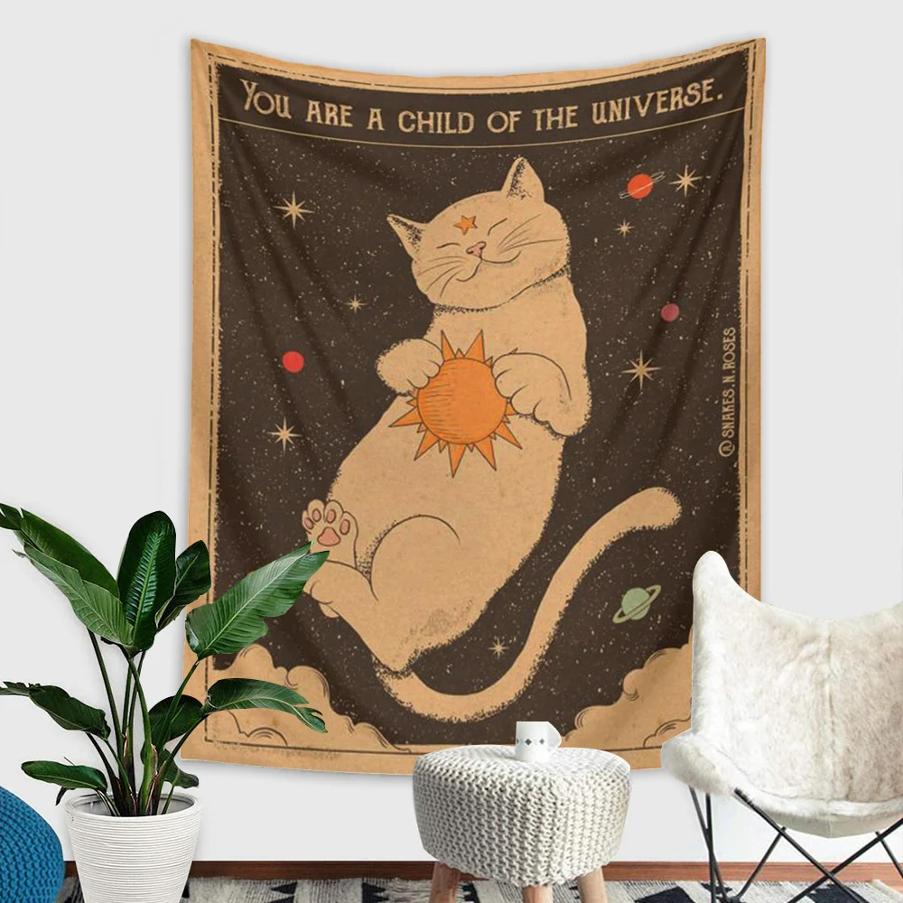 Kawaii Tarot Cat Cute Wall Hanging Tapestry Decorative Cat Paws Tarot Art Blanket Curtain Hanging Home Bedroom Living Room Decor