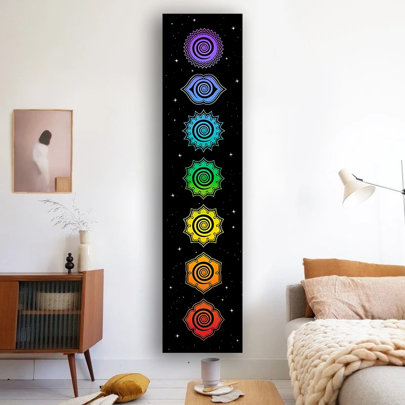 Rainbow Chakras Tapestry Buddhism Yoga Cosmic Energy Centers meditation Tapestries black Wall Hanging Bedroom Drom Home Decor
