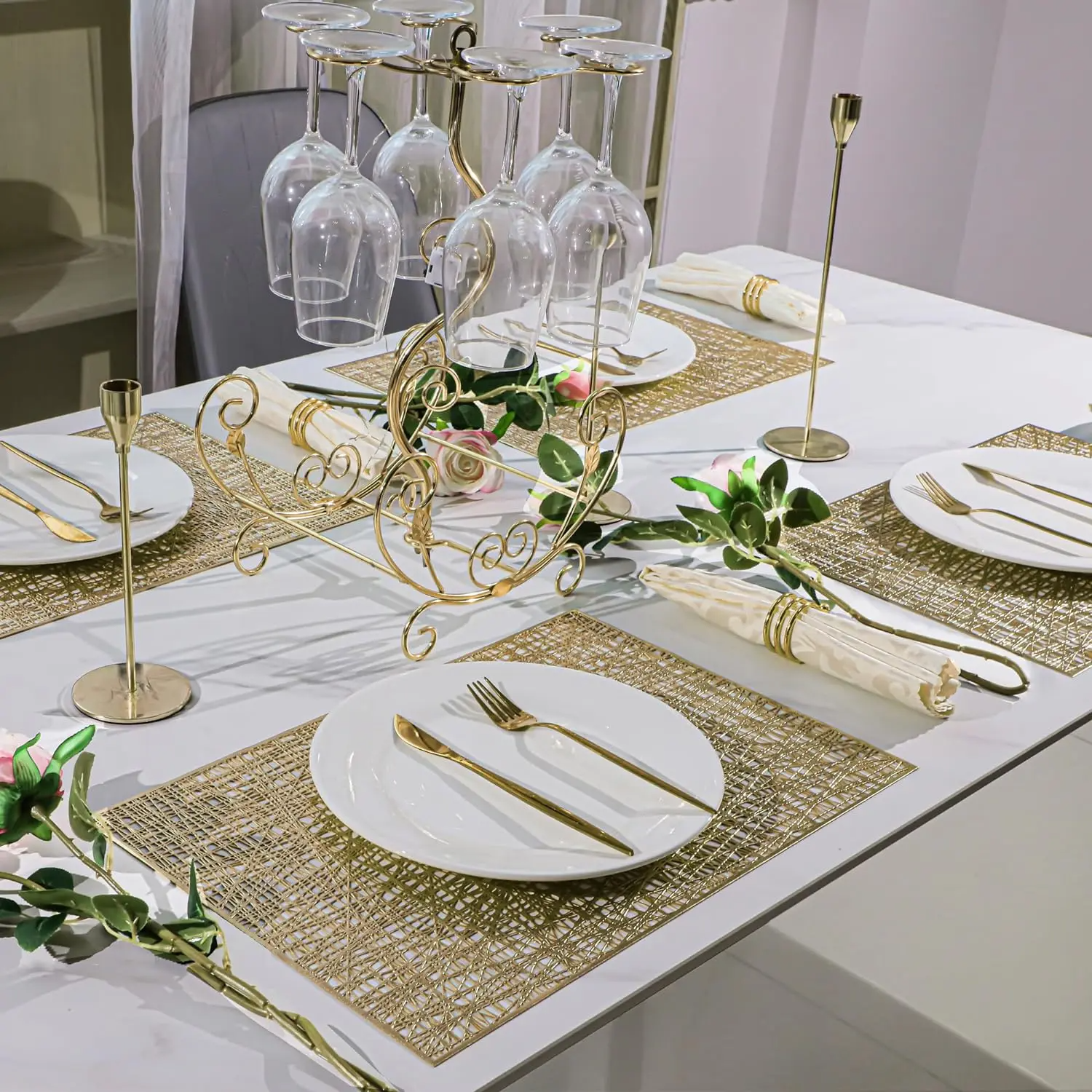 Hot Sale Set  Rectangular Hollow Out Design Placemats PVC Vinyl Pressed Heat-resistant Table Mats Home Use Placemat