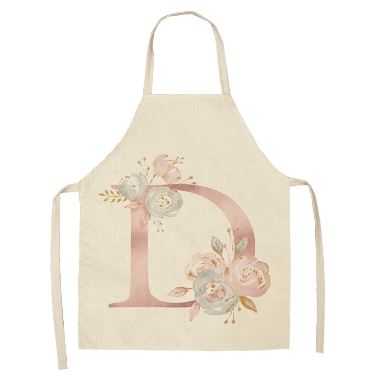 1Pc Pink Letter Flower Cotton Linen Chef Aprons Home Cooking Baking Coffee Shop Cleaning Apron Kitchen Accessories