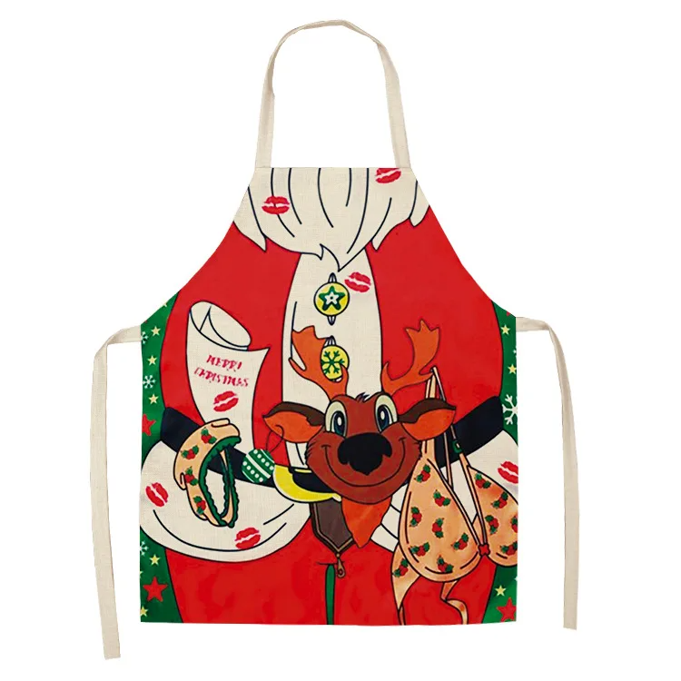 Parent-child Kitchen Apron Merry Christmas Printed Sleeveless Cotton Linen Aprons for Kids Men Women Home Cleaning Tools