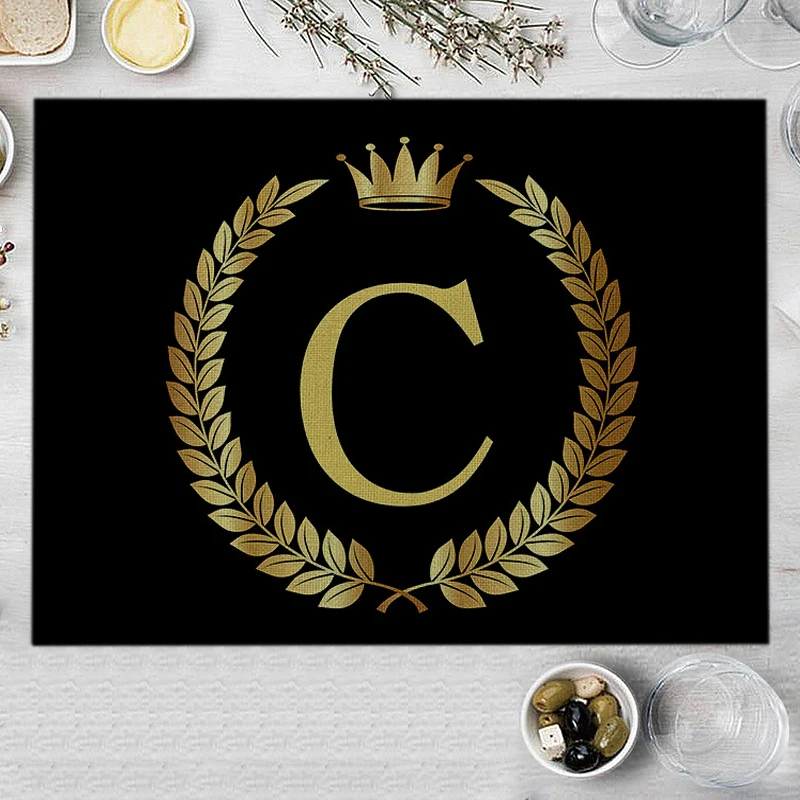Home Decor Black Gold Letter Printing Linen Placemat for Dining Table Drink Coaster Home Decoration Modern Kitchen Cup Pads