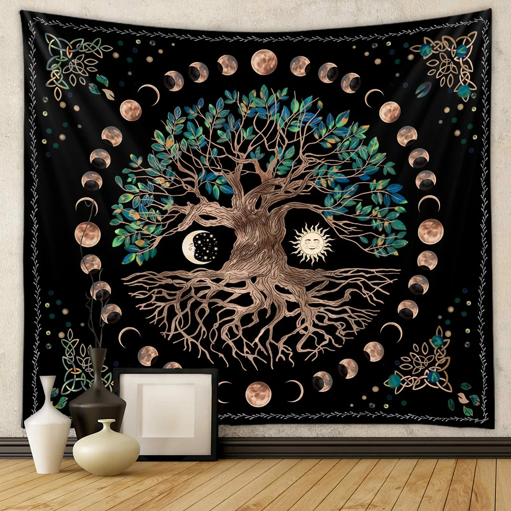 Moon Phase Tapestry Wall Hanging White Black Colorful Sun Mandala Tapestry Wall Hanging Celestial Wall Tapestry Hippie Wall Carp