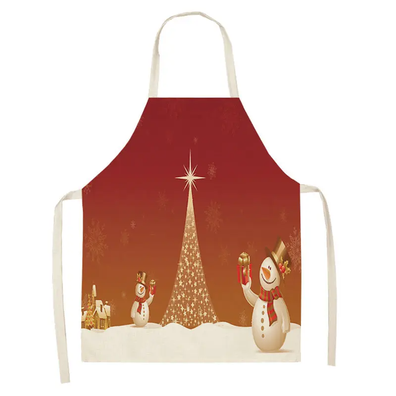 Christmas Aprons Pinafore Cotton Linen Kitchen Apron Woman Bibs for Home Cooking Baking Cleaning Accessories