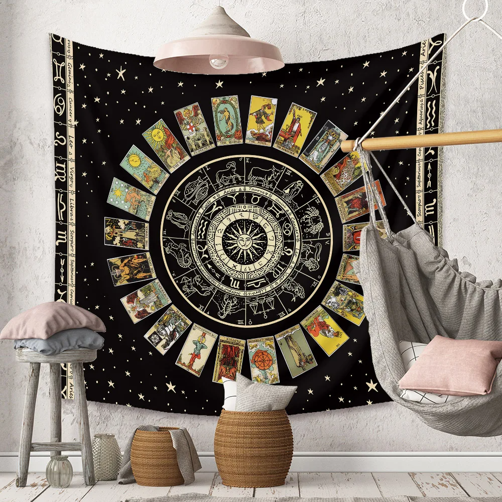 Boho Tarot Cards Tapestry Wall Hanging Mystery Home Zodiac Star Plate Sun And Moon Psychedelic Witchcraft Hippie Home Decor