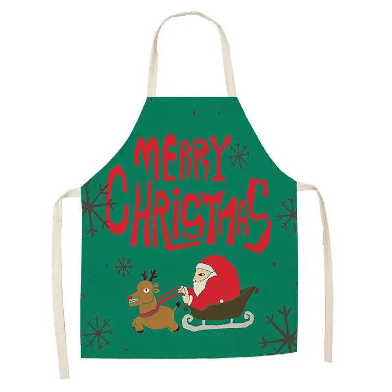 1Pcs Merry Christmas Apron for Woman Pinafore Cotton Linen Aprons Adult Bibs Kitchen Baking Cooking Accessories