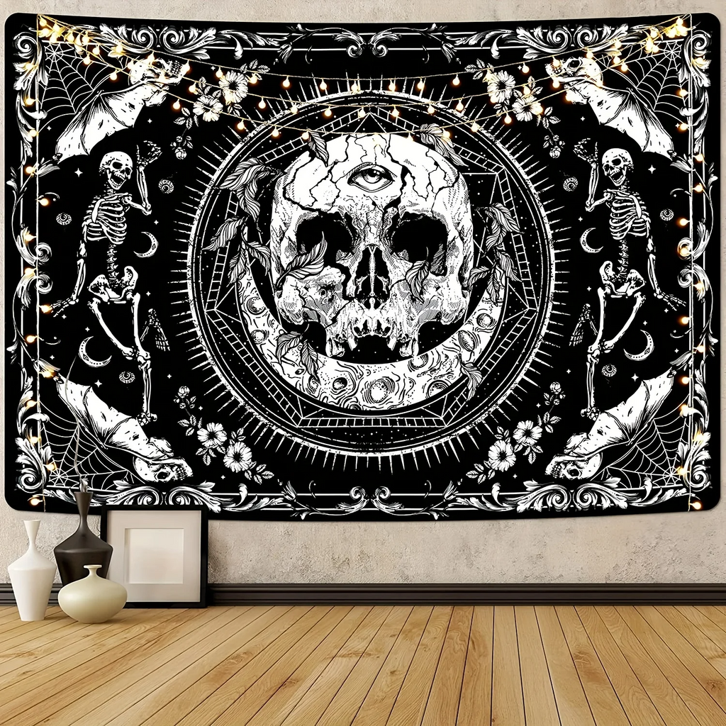 1pc Boho Skull Print Tapestry, Wall Hanging Peach Skin Tapestry For Living Room Bedroom Dorm Room Decor Home Decor