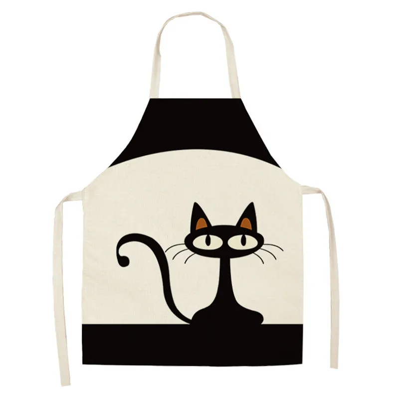 1Pc Kitchen Apron Cute Cartoon Cat Printed Sleeveless Cotton Linen Chef Aprons for Men Women Home Cleaning Tools