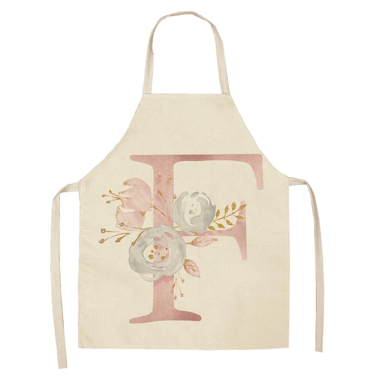 1Pc Pink Letter Flower Cotton Linen Chef Aprons Home Cooking Baking Coffee Shop Cleaning Apron Kitchen Accessories