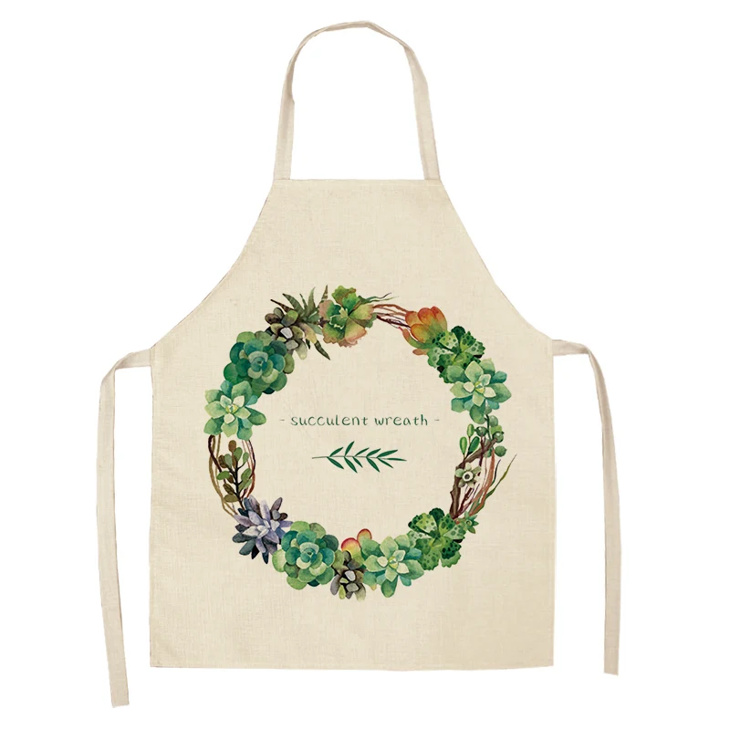 1Pc Tropical Plants Cactus Kitchen Chef Apron for Women Home Cooking Baking Coffee Shop Cotton Linen Cleaning Aprons
