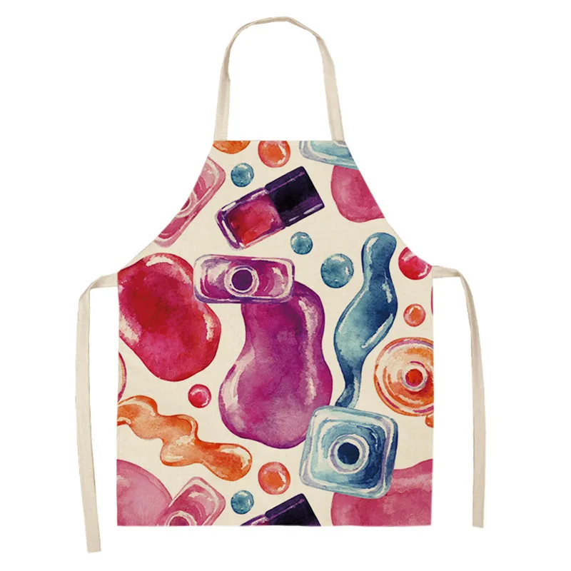 1 Pcs Kitchen Apron Color Nail Polish Bottle Printed Sleeveless Cotton Linen Aprons Men Women Home Cleaning Tools