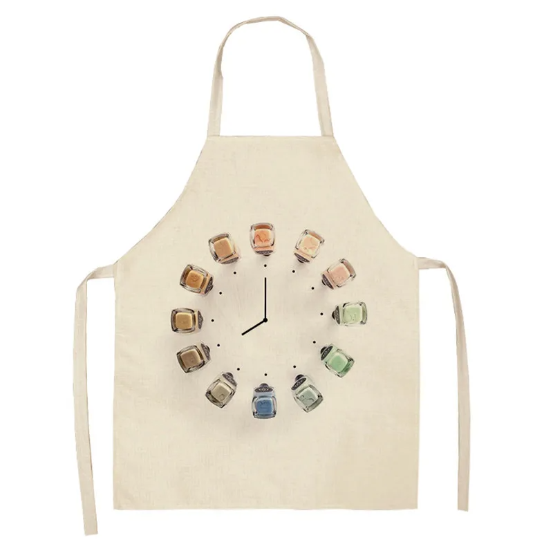 1 Pcs Kitchen Apron Color Nail Polish Bottle Printed Sleeveless Cotton Linen Aprons Men Women Home Cleaning Tools
