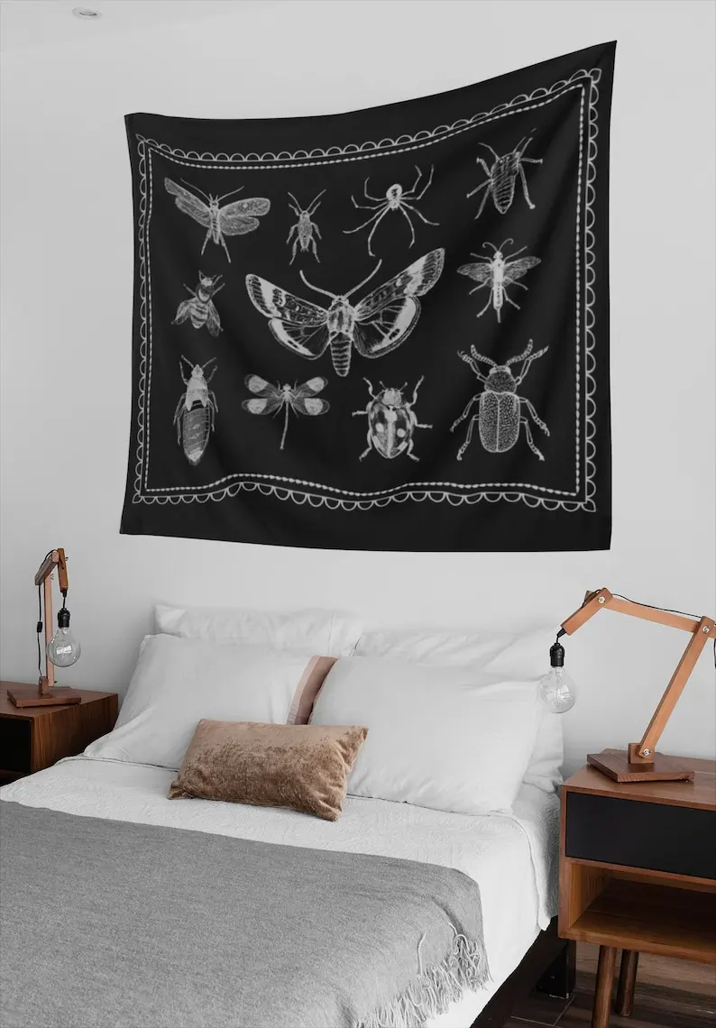 Gothic tapestry aesthetic Moth tapestry Insect decor Bug art Dark wall art Wiccan hanging wall art Goth wall art witchcraft