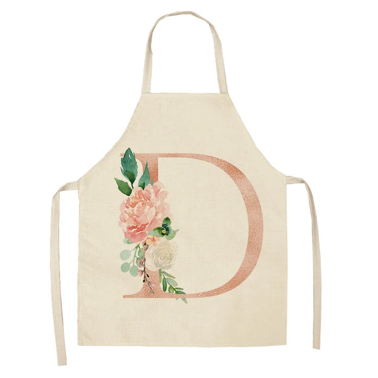 1Pcs Pink Letter Flower Kitchen Aprons for Women Cotton Linen Bibs Household Cleaning Pinafore Home Cooking Apron