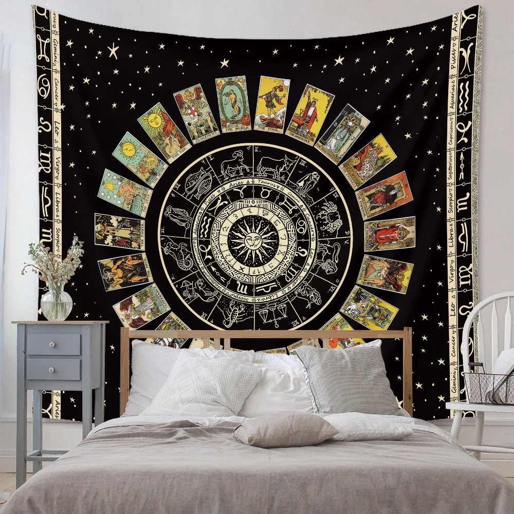 Boho Tarot Cards Tapestry Wall Hanging Mystery Home Zodiac Star Plate Sun And Moon Psychedelic Witchcraft Hippie Home Decor