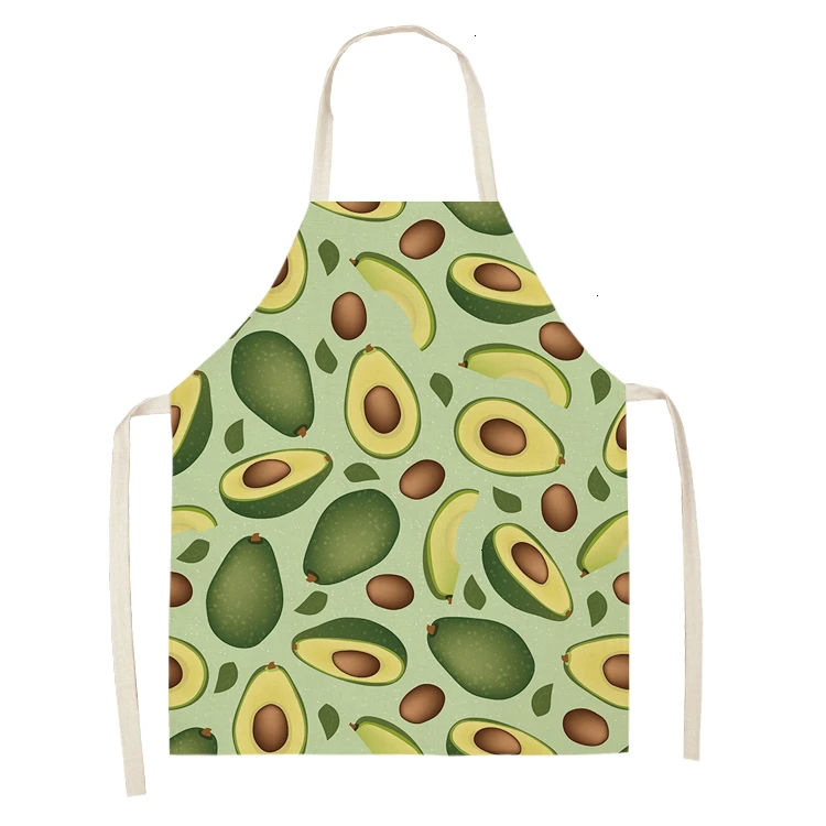 1PC Cotton Linen Apron Avocado Printed Kitchen Women Baking Waist Bib Home Cooking Brief Sleeveless Pinafore