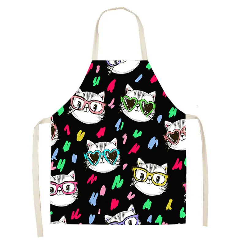Lovely Cartoon Cats Kitchen Aprons for Women Cotton Linen Bibs Household Cleaning Pinafore Home Cooking Apron